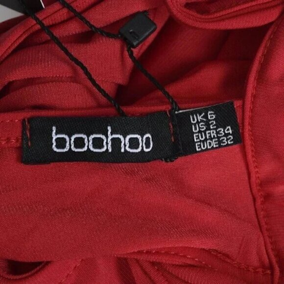 NWT Boohoo Petite Lorna Tie Neck Cut Out Swing Mini Dress Red Size 2 - Picture 9 of 11